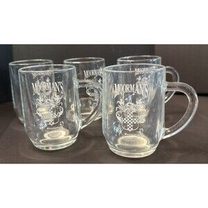 Set of 5 Monmouth Clear Glass Coffee Mug Moormans Feed Vintage Logo Collectible